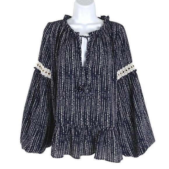 Misa Los Angeles Peasant Top Blouse Medium Printed Viscose Blend Boho TP-2628 - Picture 3 of 11